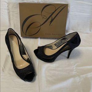 Black open toe heels